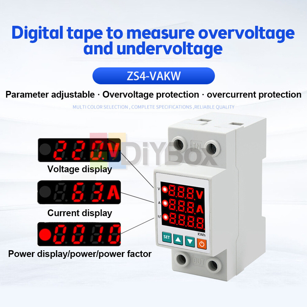 63A Digital Display Adjustable Over Under Current Voltage Protector Relay Meter