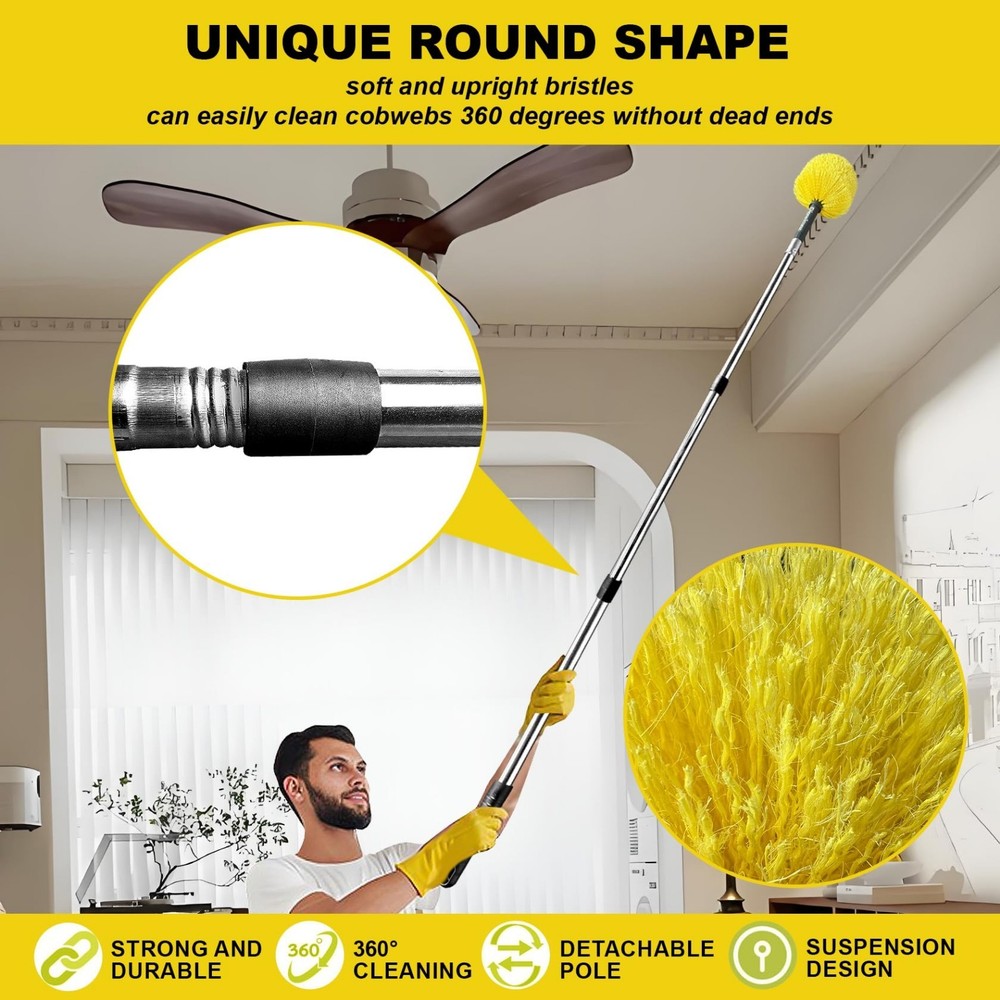 Cobweb Duster with Extension Pole，6-Feet Handle Aluminum Telescoping Pole