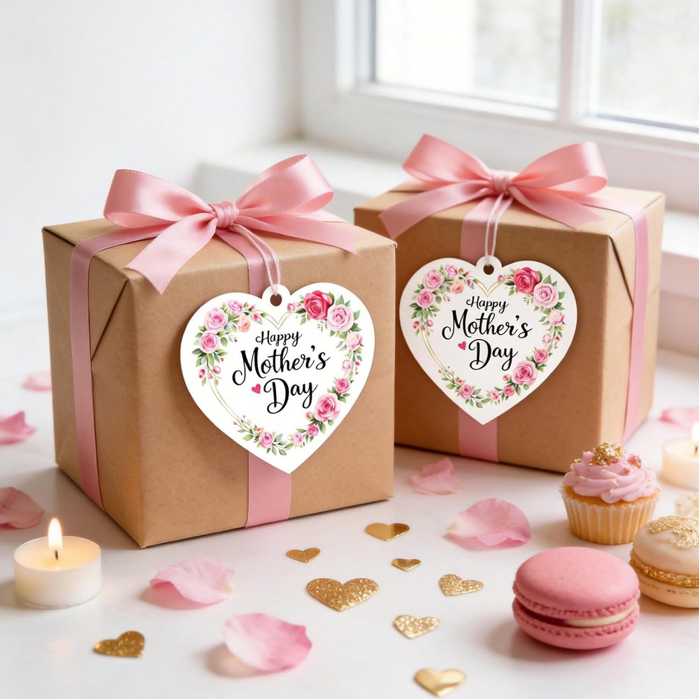 Mothers Day Gift Tags with String - 50 Personalized Floral Tags for Wrapping