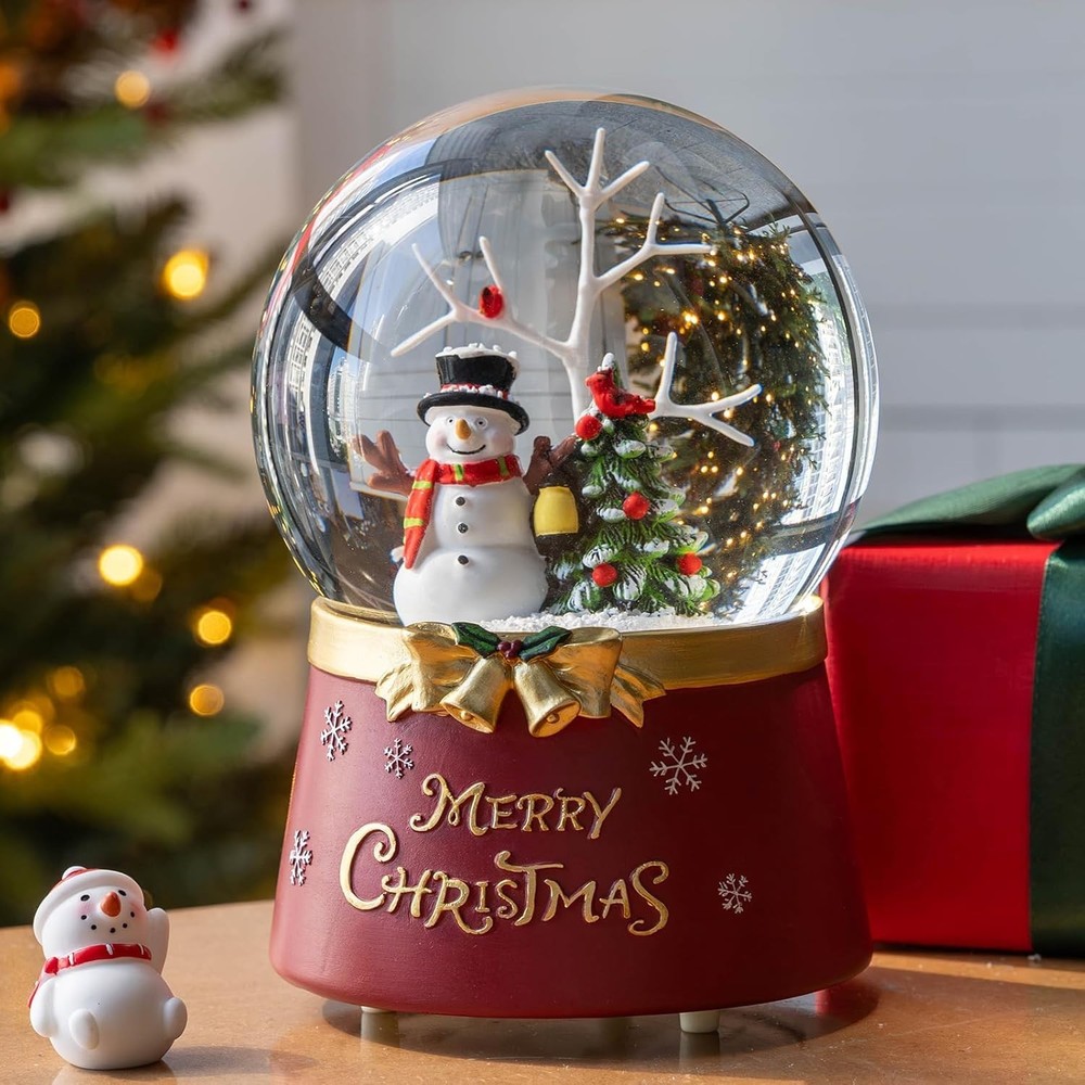 Lighted Musical Snowman Snow Globe 7 Inch Water Lantern with Timer Function