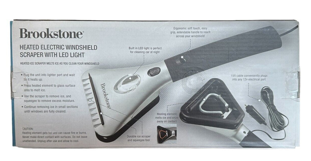 Brookstone Heated Electric Windshield Scraper with LED Light - Snow Ice Melter