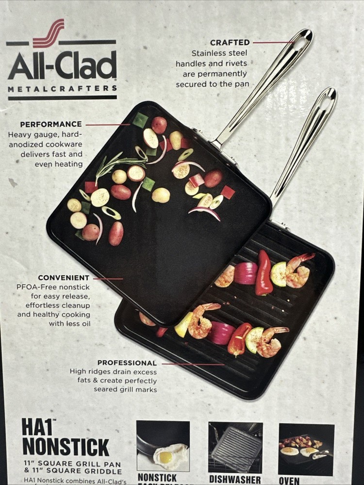 New ALL-CLAD HA1 Nonstick Square Griddle & Grill Set Bundle