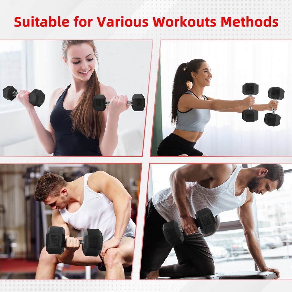 Rubber Encased Hex Dumbbells, 5 lbs Pair, Black