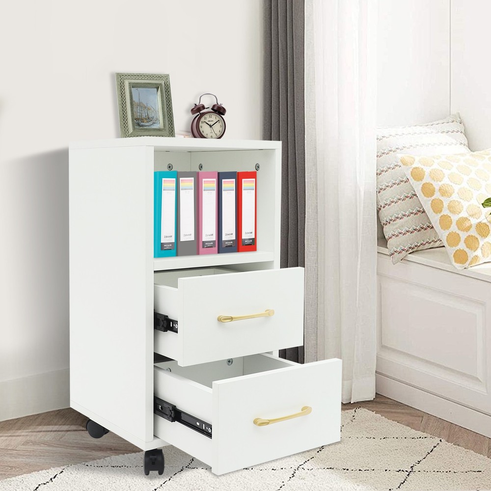 3-Tier End Table Sofa Side End Storage Shelf White Movable Storage Cabinet