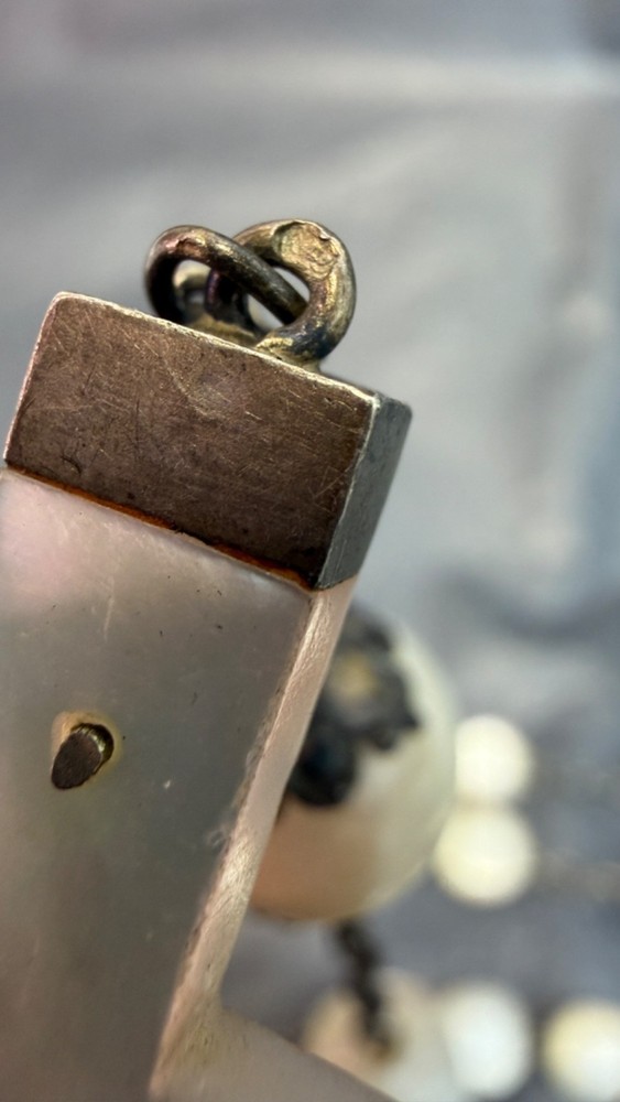 Victorian Big Rosary Filigree Silver MOP Mother Of Pearl Communion 2'' Crucifix