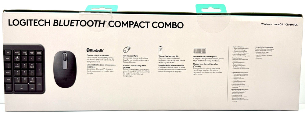 Logitech BLUETOOTH Black Compact Combo Wireless Keyboard & Mouse 920-013507 NEW