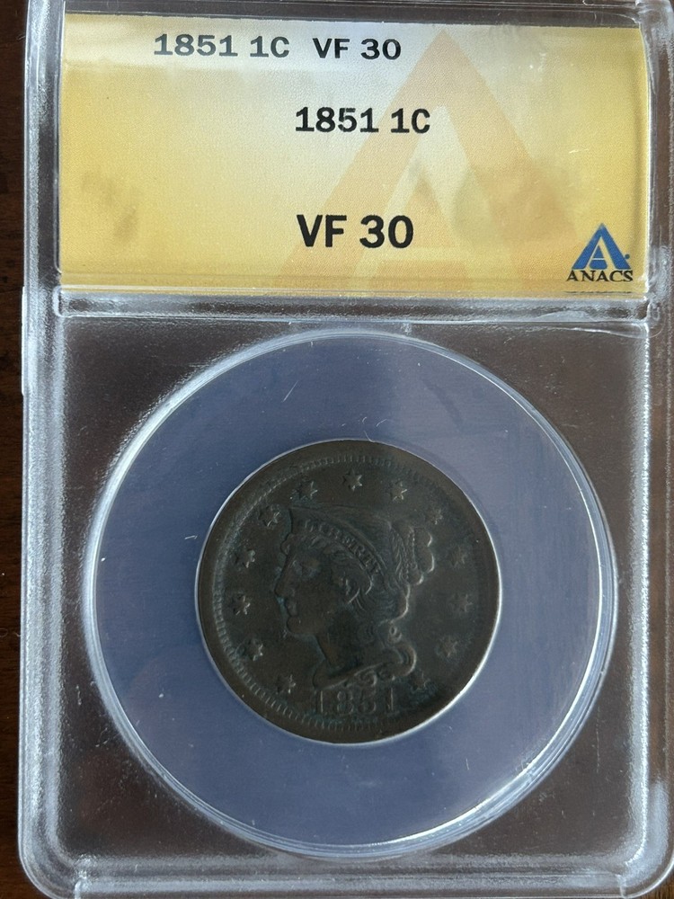 1851 Large Cent - ANACS VF30