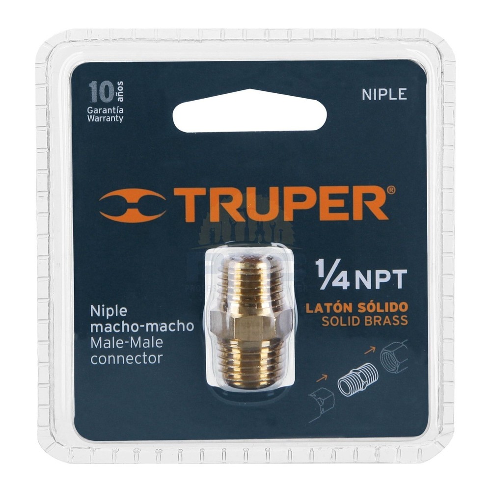 Truper NIPLE Brass Nipple, Type FF, Thread 1/4 NPT