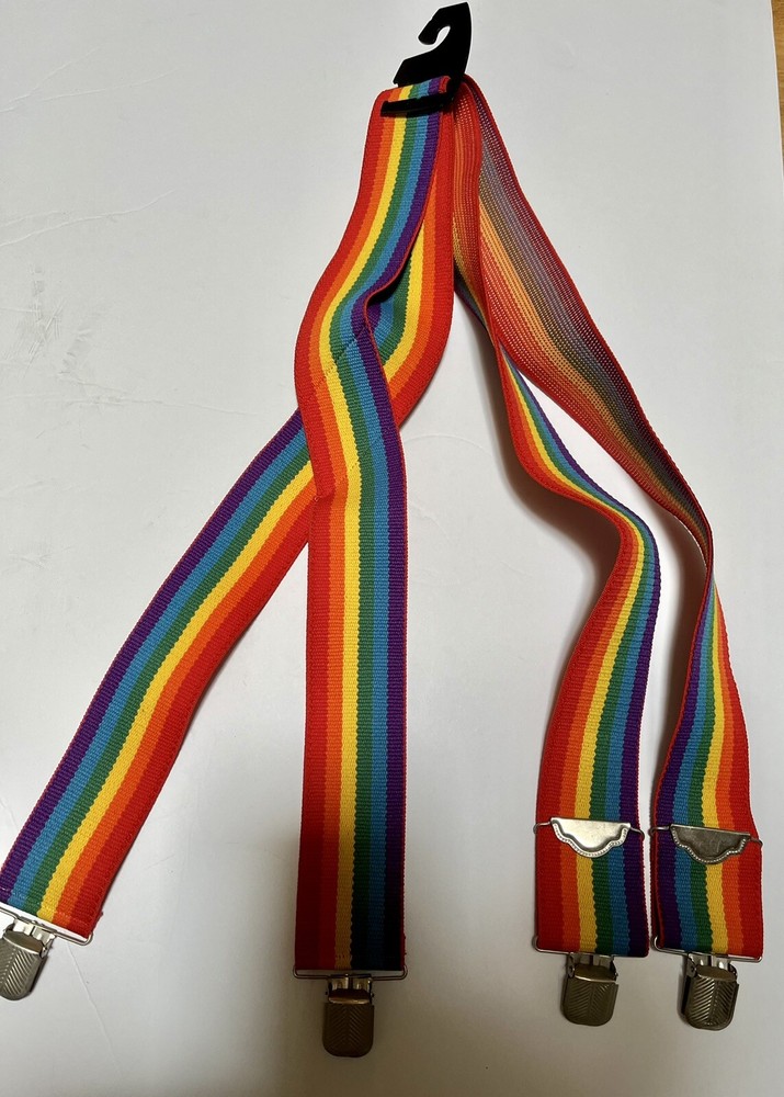 Rainbow Striped Elastic Suspenders