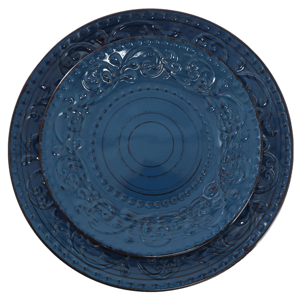 Malibu Deep Ocean-Piece Stoneware Embossed Pattern Reactive Deep Ocean Blue 16