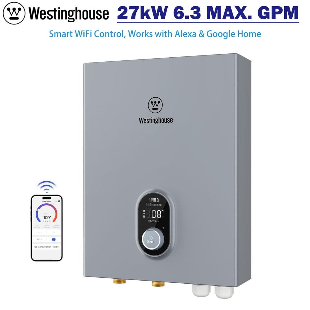 27kW Tankless Water Heater Electric 240V WIFI & Voice Control For Whole House