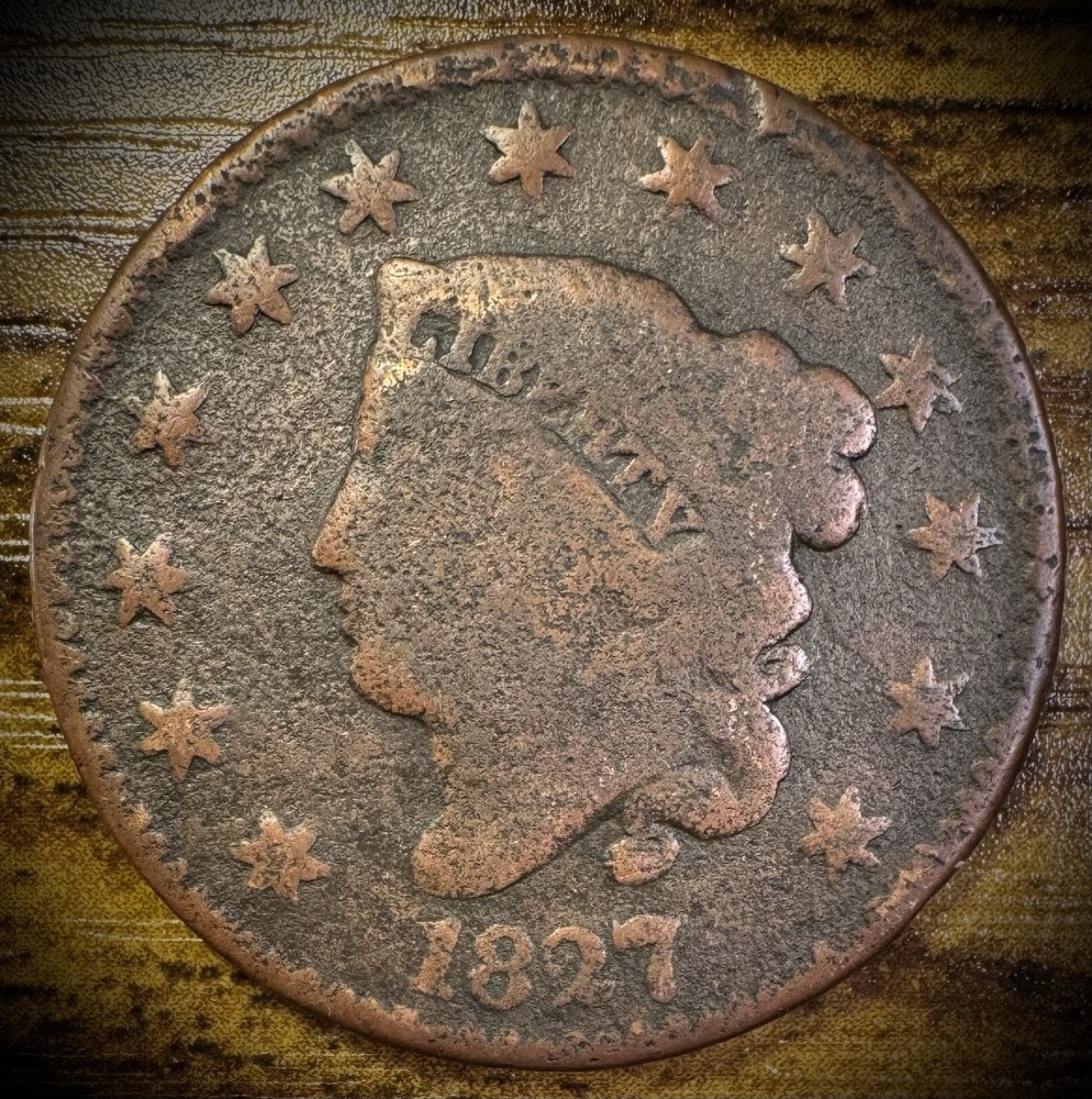 1827 Large Cent Coronet Head Matron Style