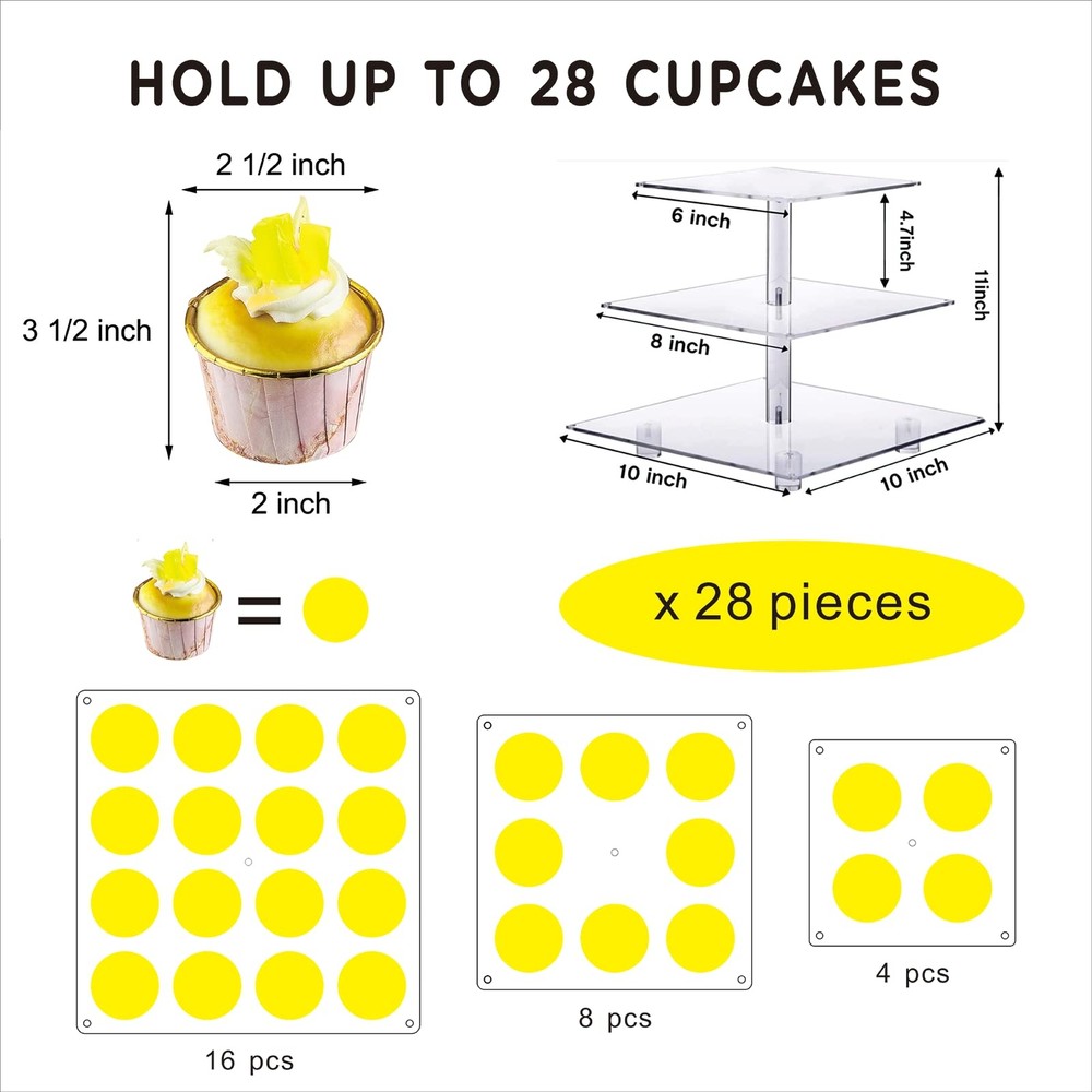 Cupcake Stand, 3-Tier Cupcake Holder with LED Light String, Acrylic Cupcake T...