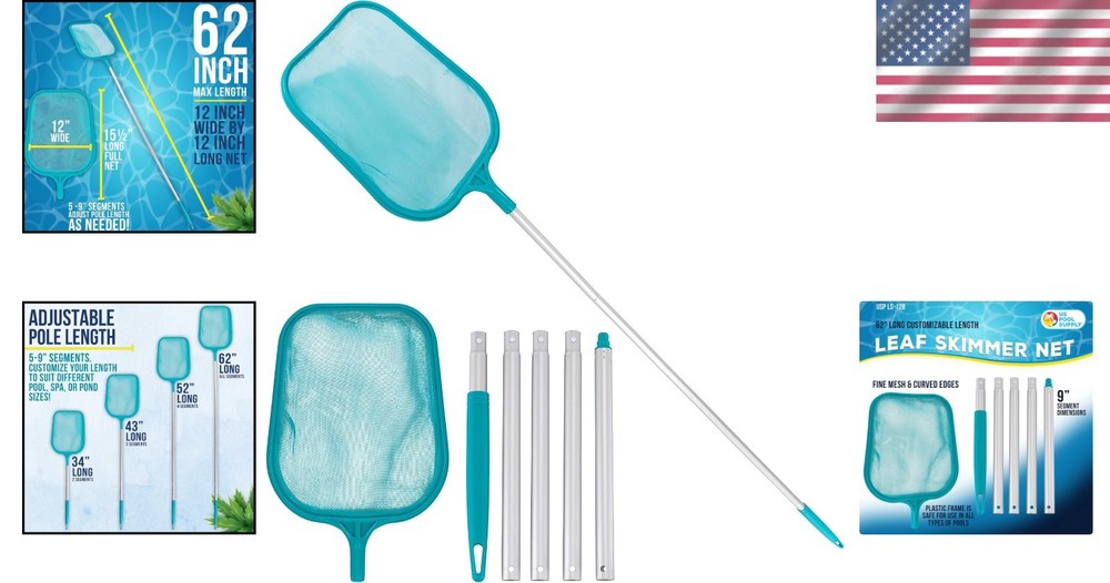 Effortless 4' Pool & Spa Leaf Skimmer Net with Adjustable Pole Sections