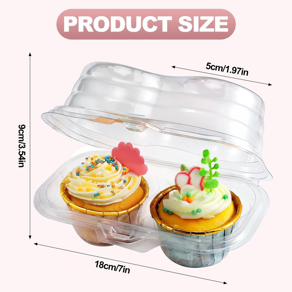 50 Pcs 2 Compartment Cupcake Container,Cupcake Carrier Holder,2 Cavity Cupcak...
