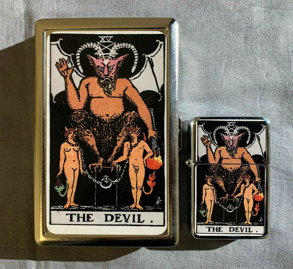 TAROT THE DEVIL CIGARETTE CASE / WALLET & LIGHTER GIFT SET