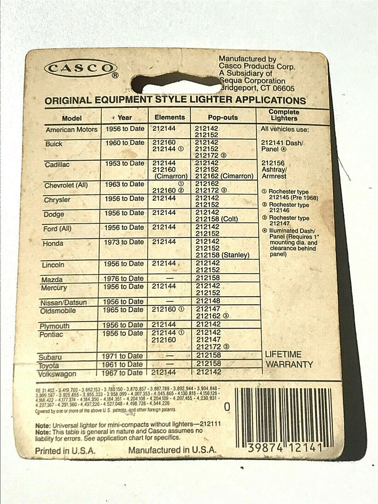 Vintage Cigarette Lighter, Original Equipment Replacement Unit