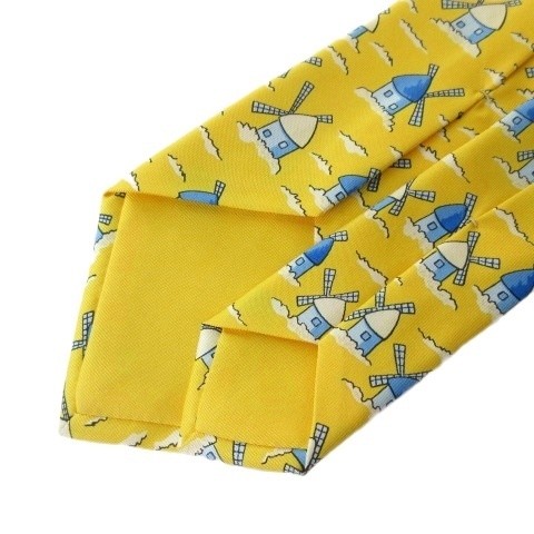 HERMES Tie Silk 100% 7489IA Allover Pattern Yellow men's