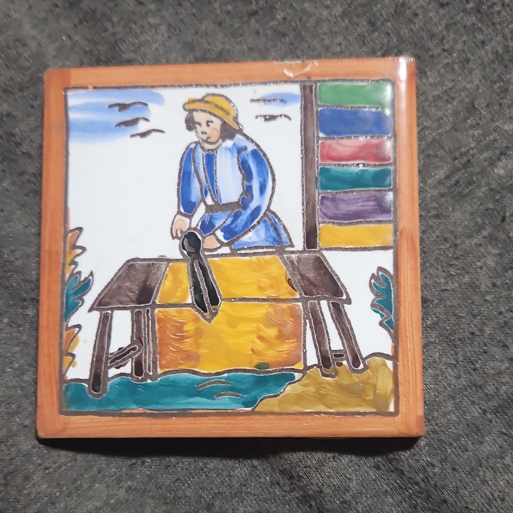 Hand-Painted Ceramic Decorative Tile Multicolor Art Pottery Square Glossy
