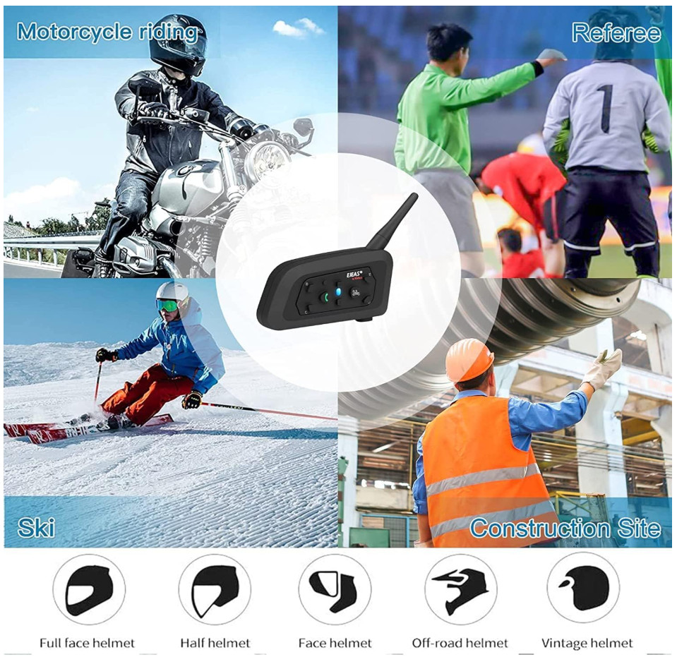EJEAS Vnetphone V6 Motorcycle Bluetooth Headset, 2 Riders Intercom Bluetooth 5.1