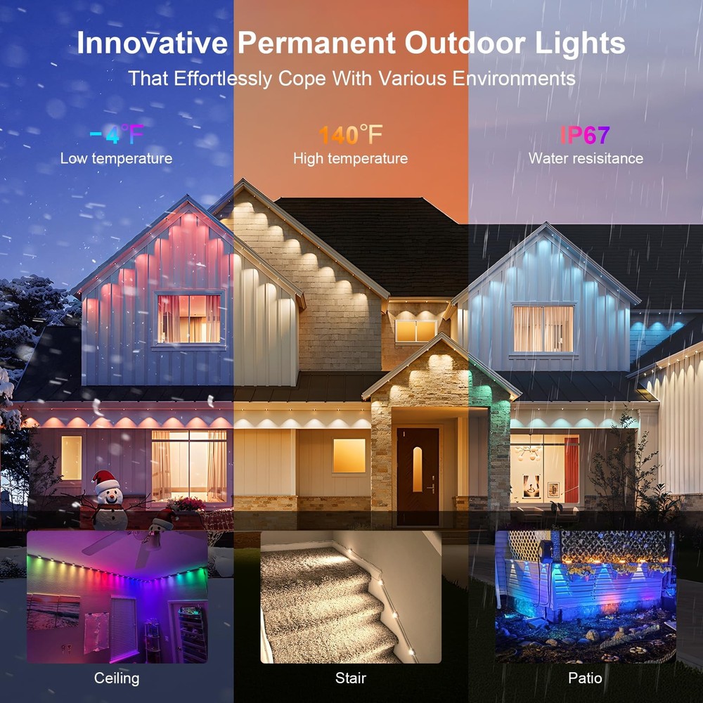 Permanent Outdoor Lights 100FT, RGB+IC Eave Lights with Remote APP Control, D...