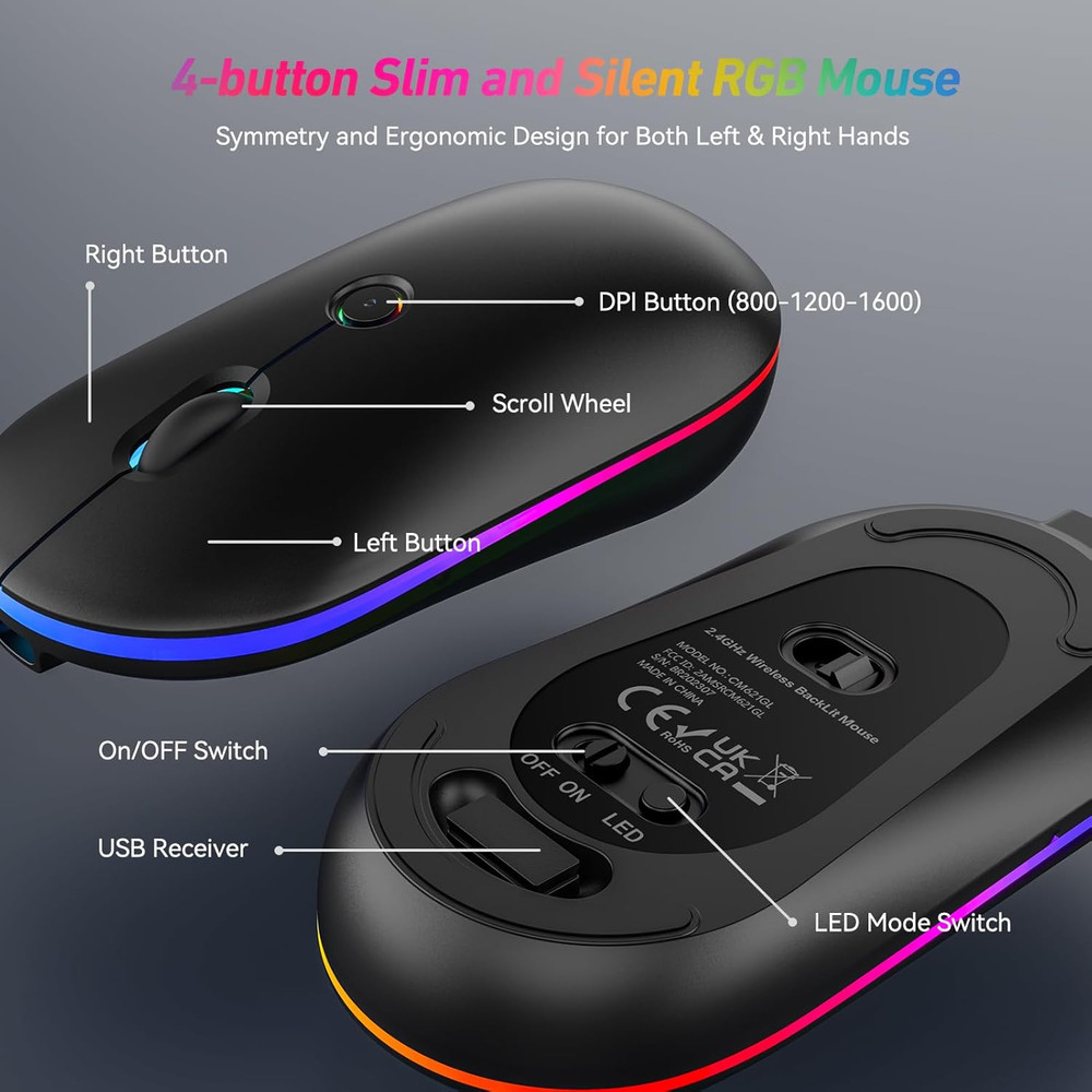 Wireless Keyboard and Mouse Combo With Backlit,2.4G Full Size Ergonomic Keyboard