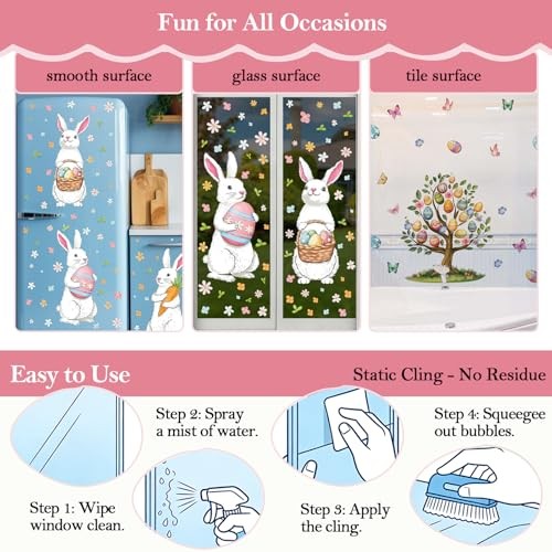 136 Pcs Easter Window Clings for Glass Windows - Double-Sided Easter 8 Sheets