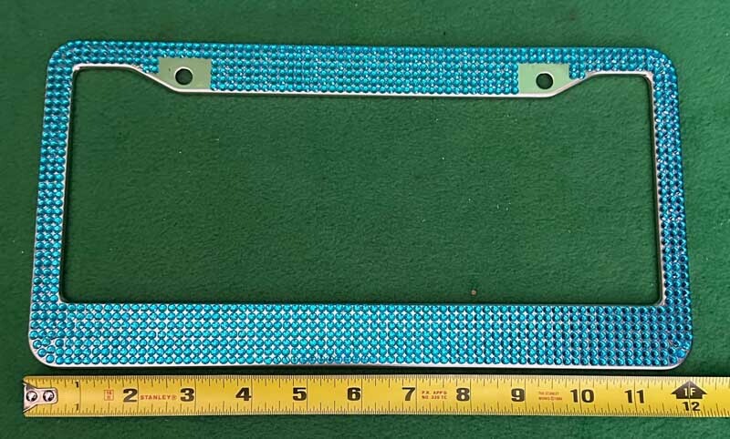 Alphastic Glass Diamond Car License Plate Frame 2 Sets Blue & Silver.