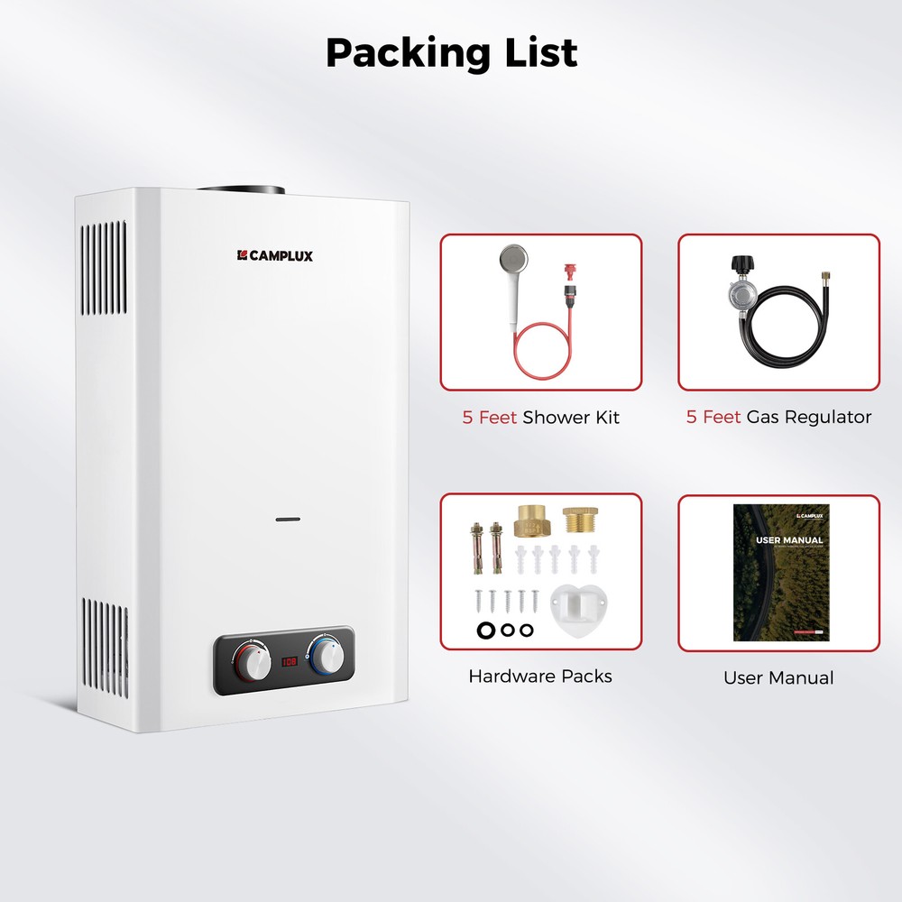CAMPLUX Tankless Water Heater, 5.28 GPM Propane Water Heater Cabin Tiny House