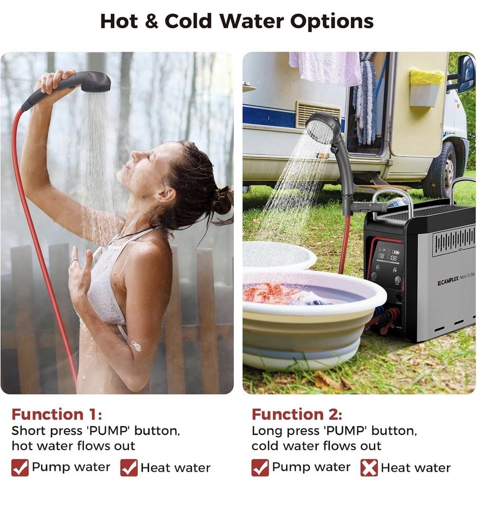 CAMPLUX 1lb Propane Water Heater & Pump Instant Hot Water for RV/Outdoor Washing