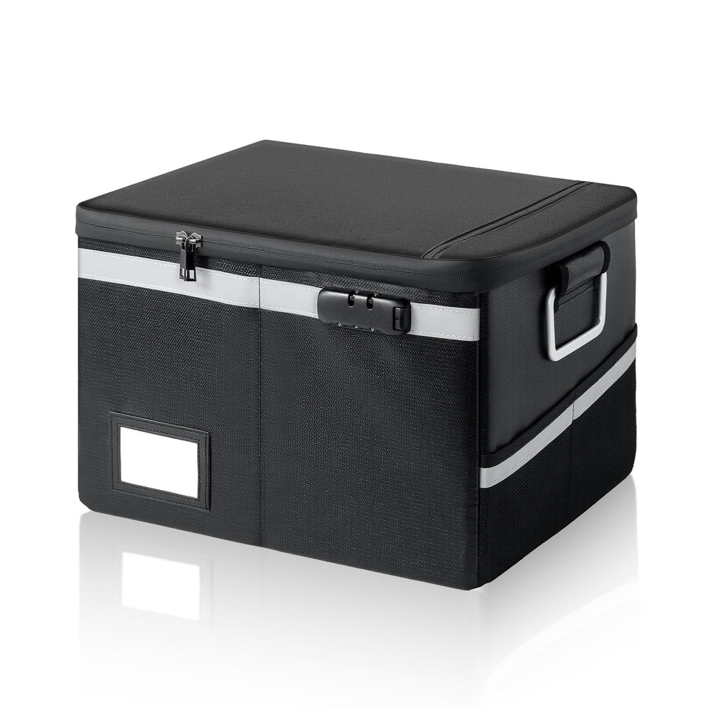 Fireproof Waterproof Document Box with Lock - Portable File Organizer (Black)