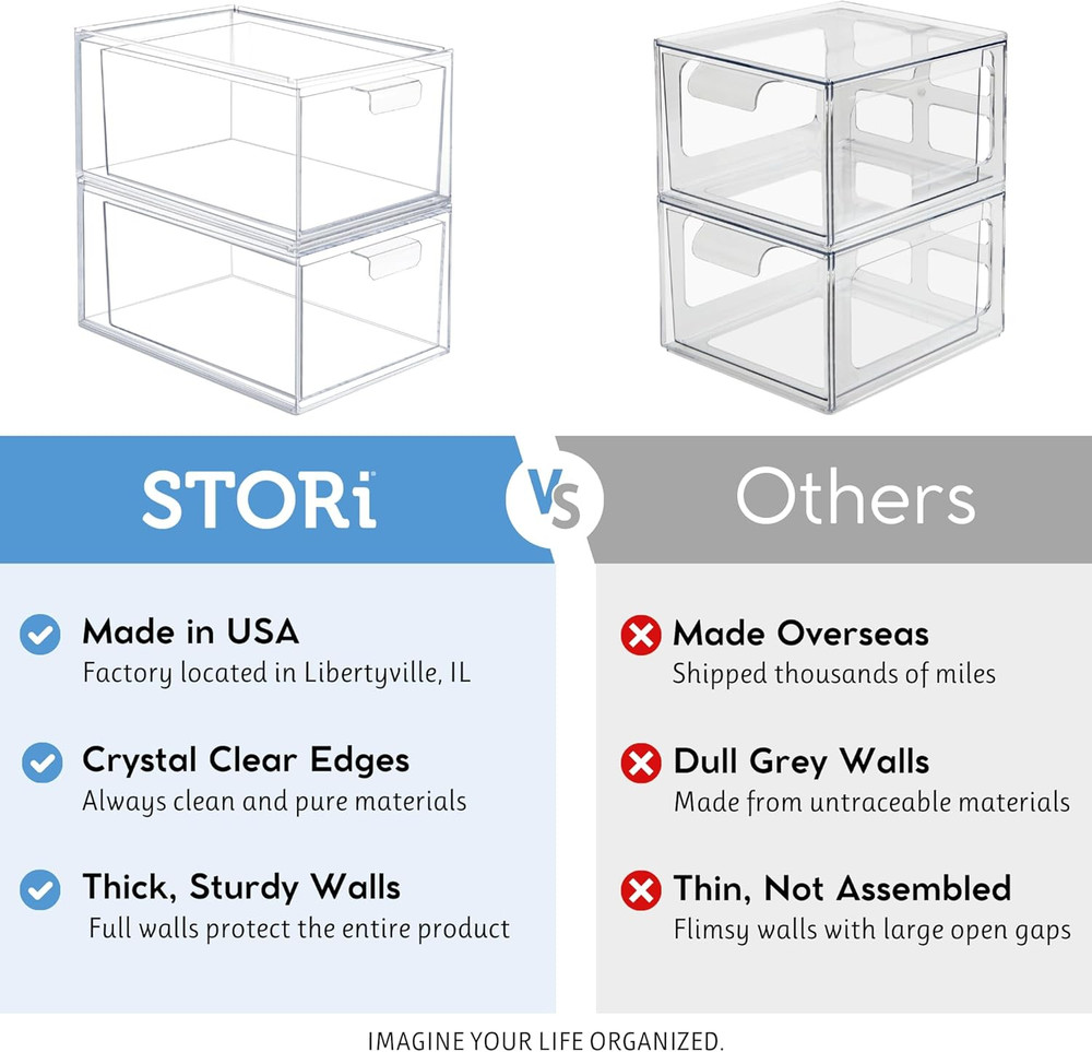 Audrey Stackable Clear Bin Plastic Organizer Drawers | 2 Piece Set | Organize Co