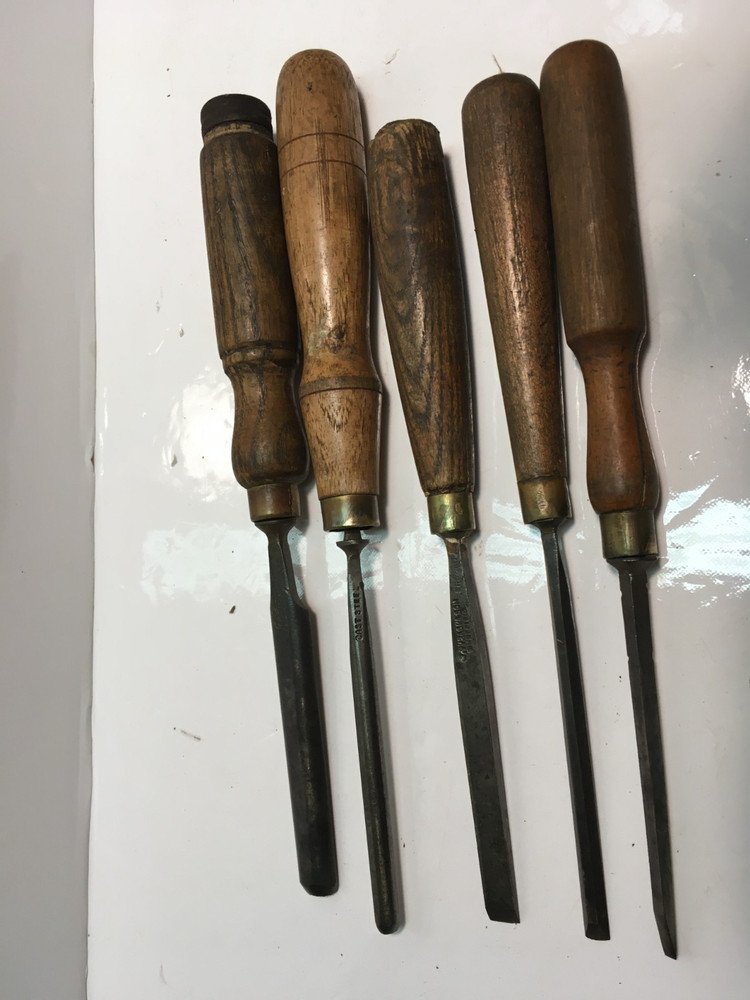 5 LOT ANTIQUE ASSORTED Wood GOUGES Chisels