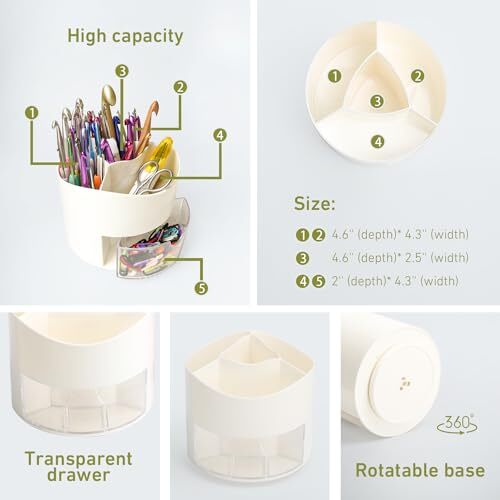 Crochet Hook Case & Bag Combo, 360° Rotating Crochet Hooks Holder for White