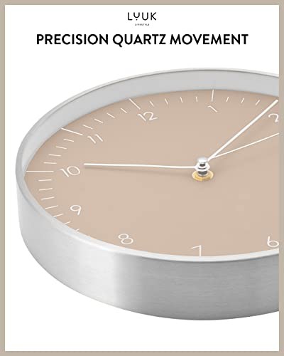 Modern Quartz Wall Clock with Silent Movement, Second Hand and Beige, 10"