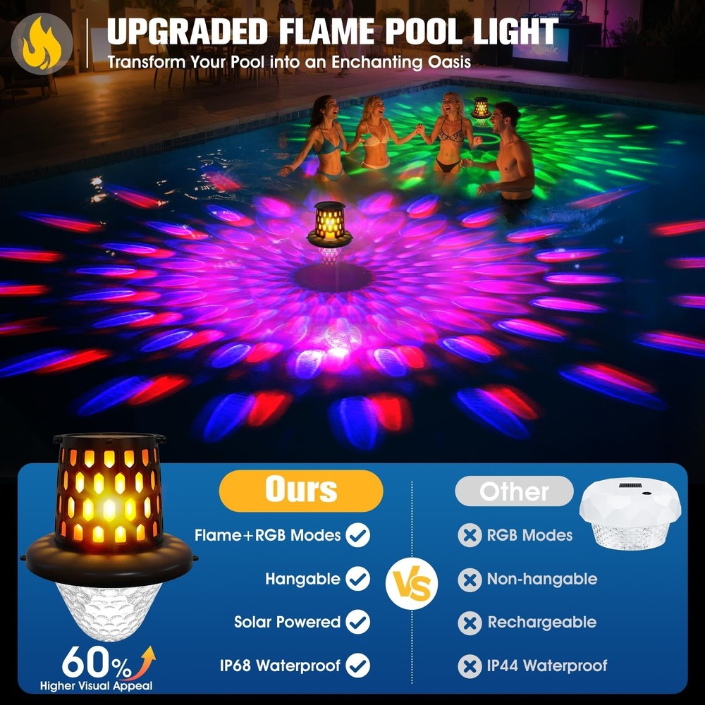 Floating Pool Lights,2026 Upgraded Solar Powered Pool Lights that Float,Flick...