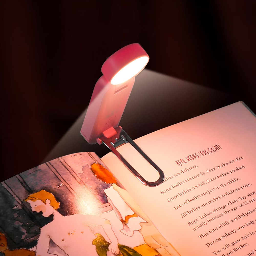 USB Rechargeable Blue Light Blocking Amber Clip on Bookmark Shaped Reading Light