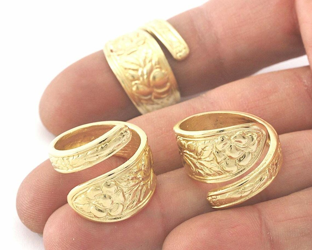 Spoon Ring Flower Patterned Adjustable Ring Raw Brass 18mm 8US inner size 4049