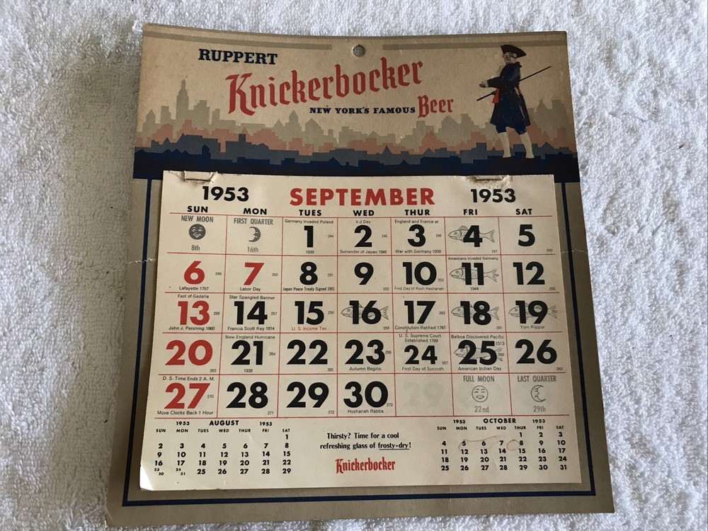 1953 KNICKERBOCKER BEER VINTAGE PARTIAL CALENDAR