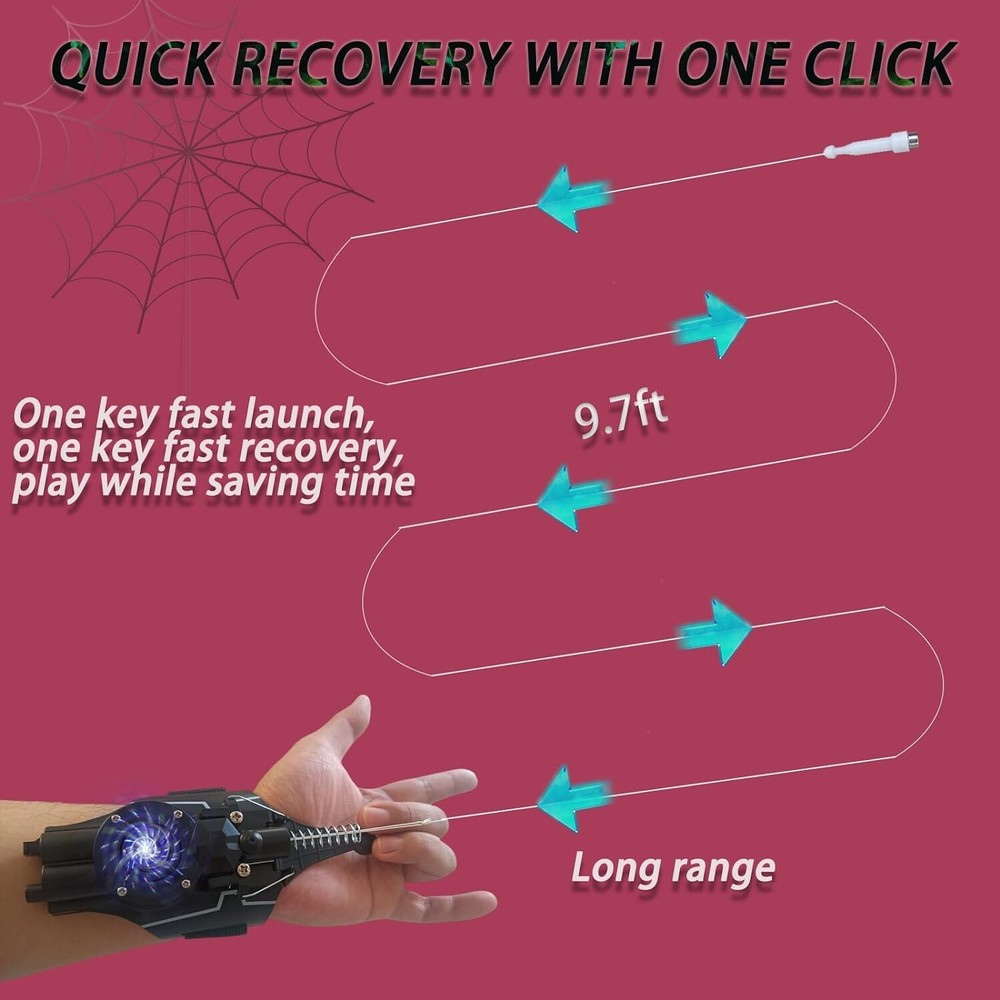 Spider Web Shooter Toy - USB Rechargeable, 9.7-Foot Range, Dual-Function