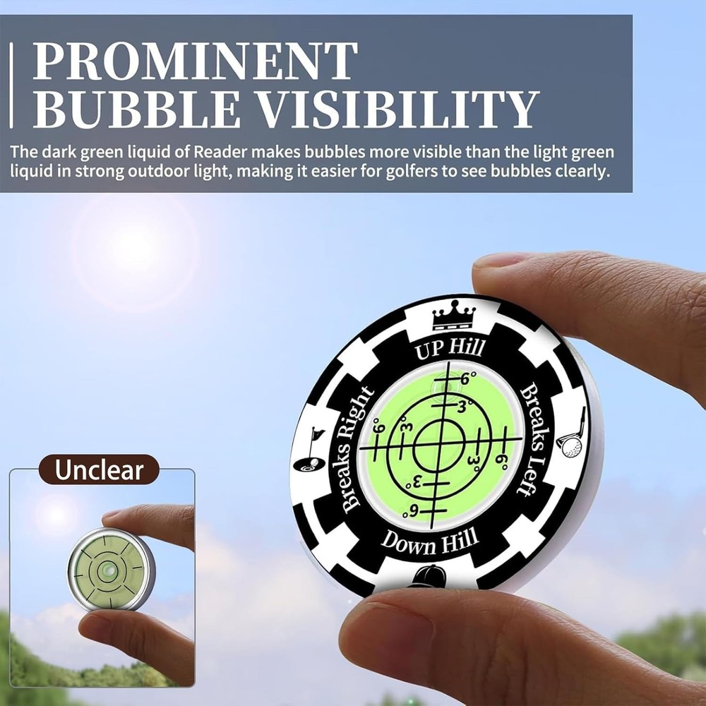 Golf Ball Marker Hat Clip 2 Pack Green Reader Bubble Level Putting Training Aid