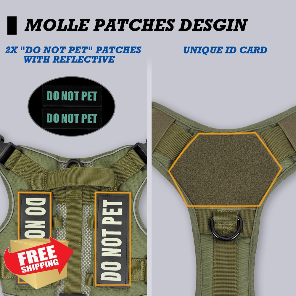 DNALLRINO Tactical Dog Harness Small Medium No Pull Green Reflective