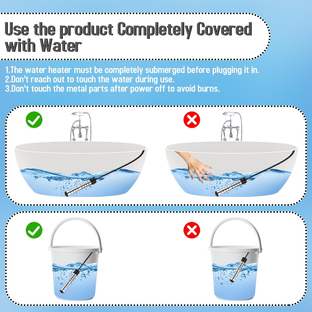 1500W Stainless Steel Water Heater Portable Bucket Heater for 5 Gallon