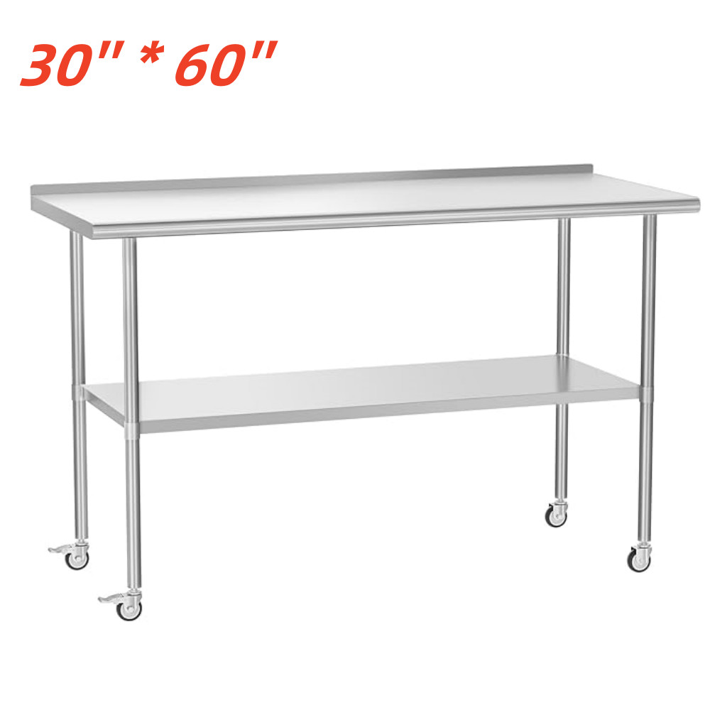 Stainless Steel Kitchen Restaurant Work Prep Table w/ Backsplash & Casters NSF