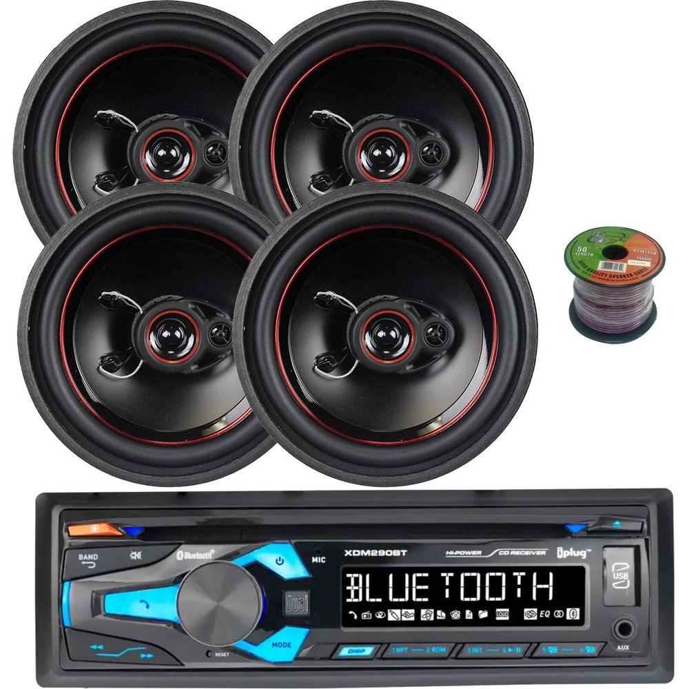 Dual Electronics Single DIN CD Bluetooth Car Receiver, 4x 6.5" Speaker + Wire