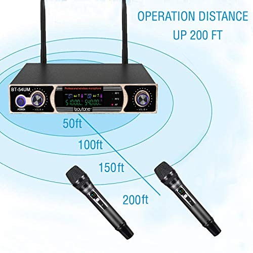Dual Fixed Dynamic UHF Wireless Microphone System, Metal Microphone and Base,
