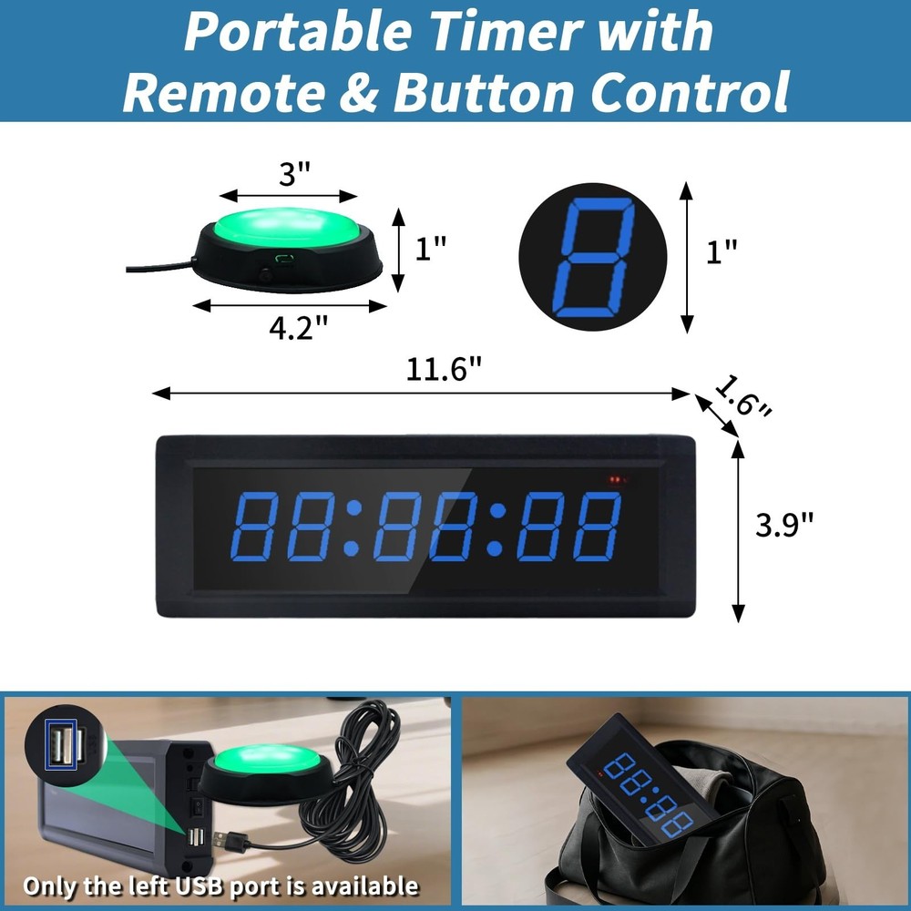 Gym Timer Clock with Remote Control & Push Button,7 RGB Color, Programmable I...