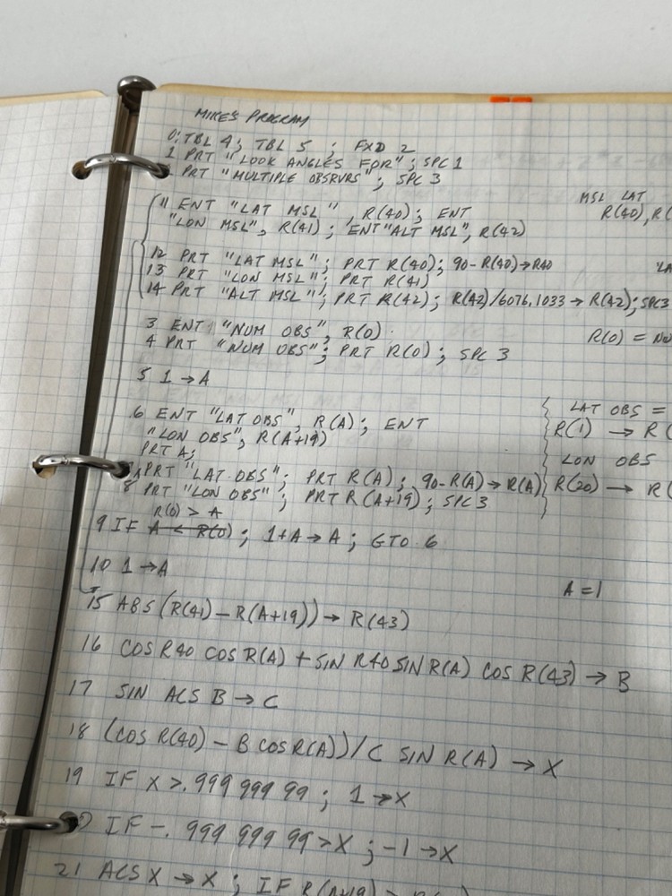 Satellite Tracking Antenna Trajectory Calculation Ephemera HP 9820 Program Notes
