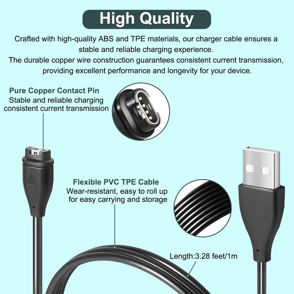 For Multiple Garmin Watch and Devices 010-12491-01 USB-A Charger Cable (2 Pack)
