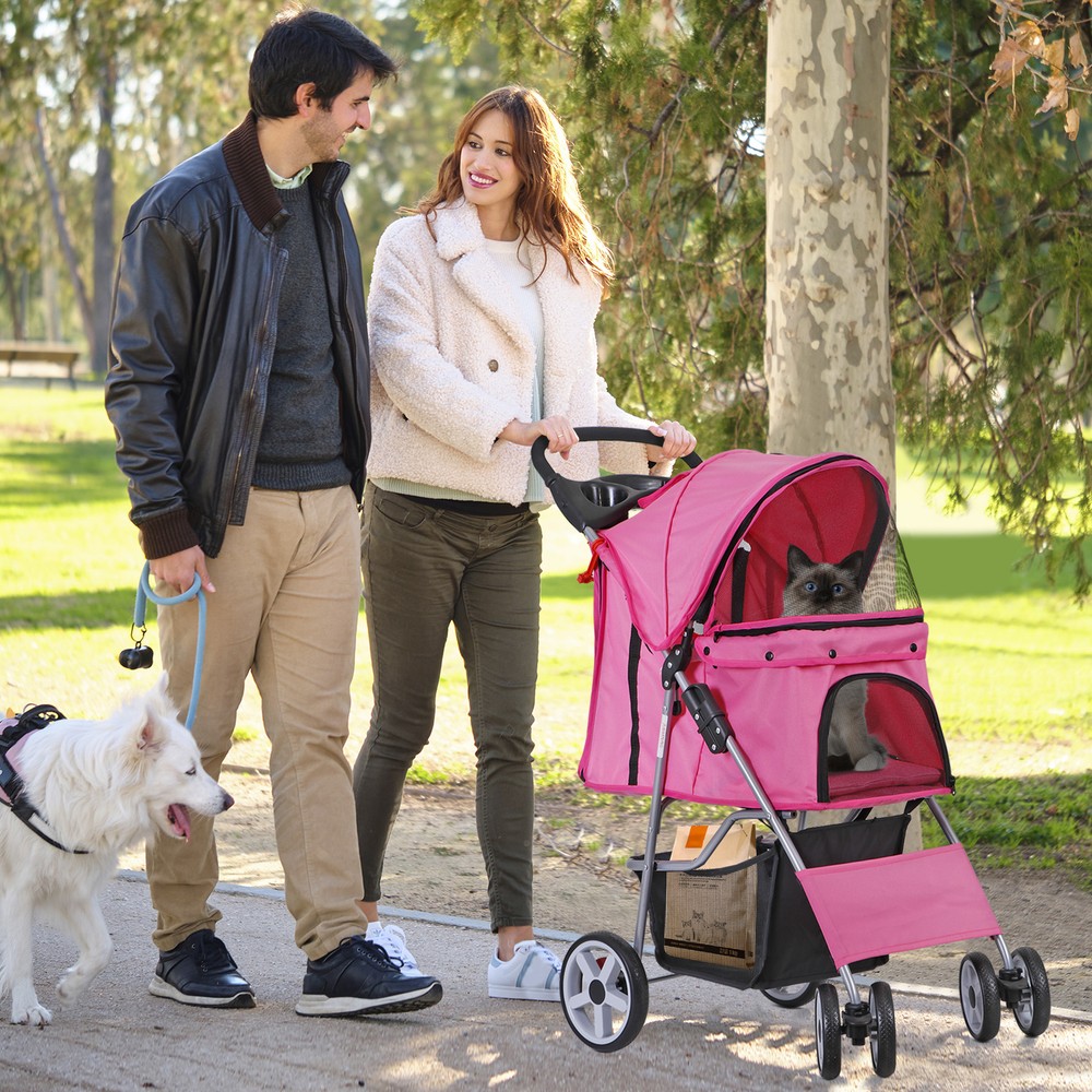 Collapsible Pet Stroller with Mesh Window and Quality Upgrades Smooth Zipper